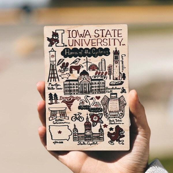 Julia Gash Iowa State 4x6 Wood Postcard